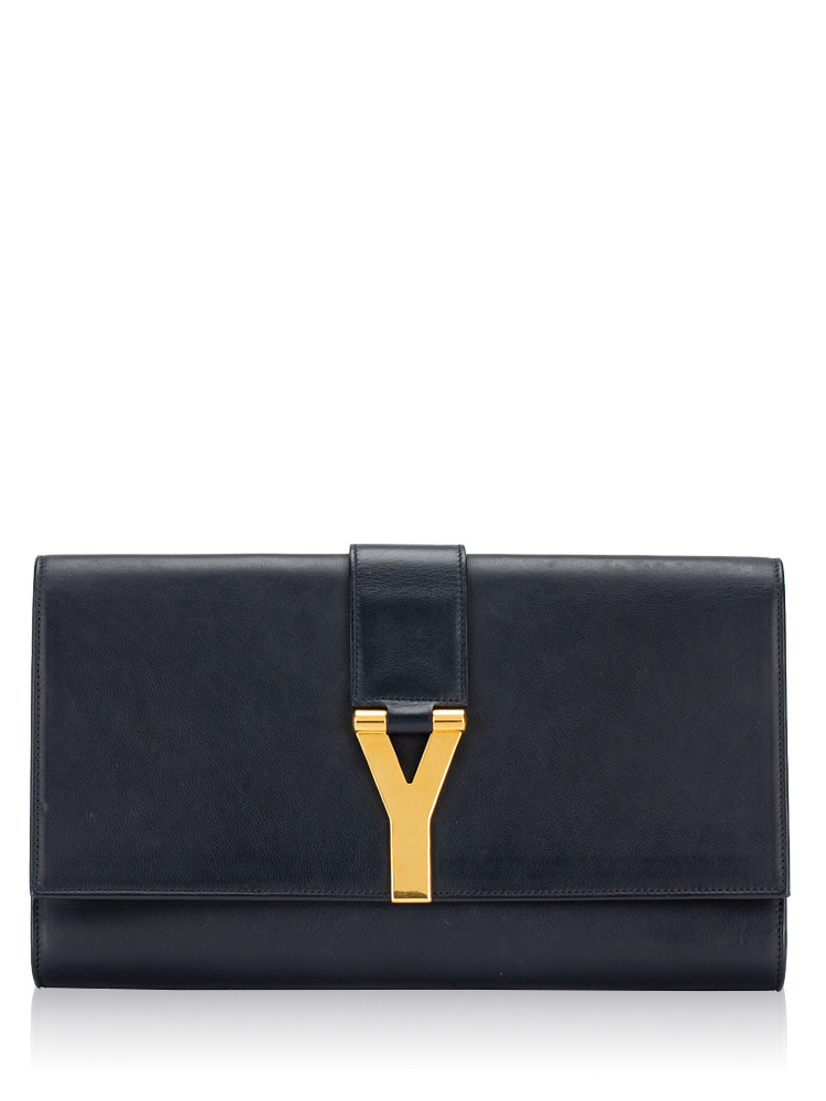 Calfskin Classic Y Ligne Clutch Navy