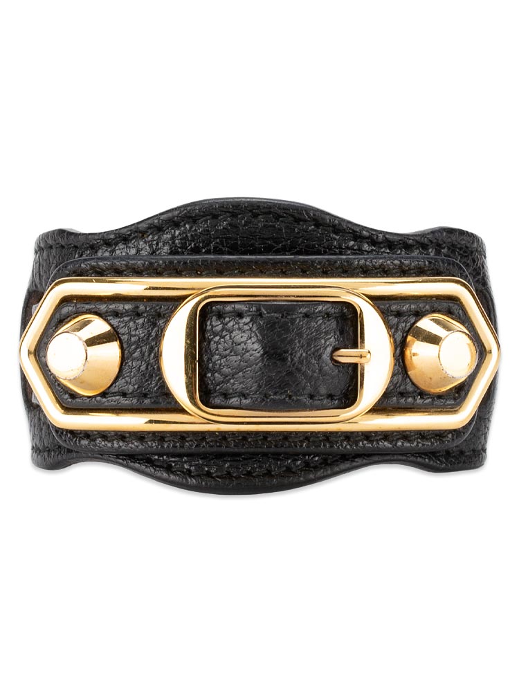 Gold Metallic Edge Cuff Bracelet Black Sz S