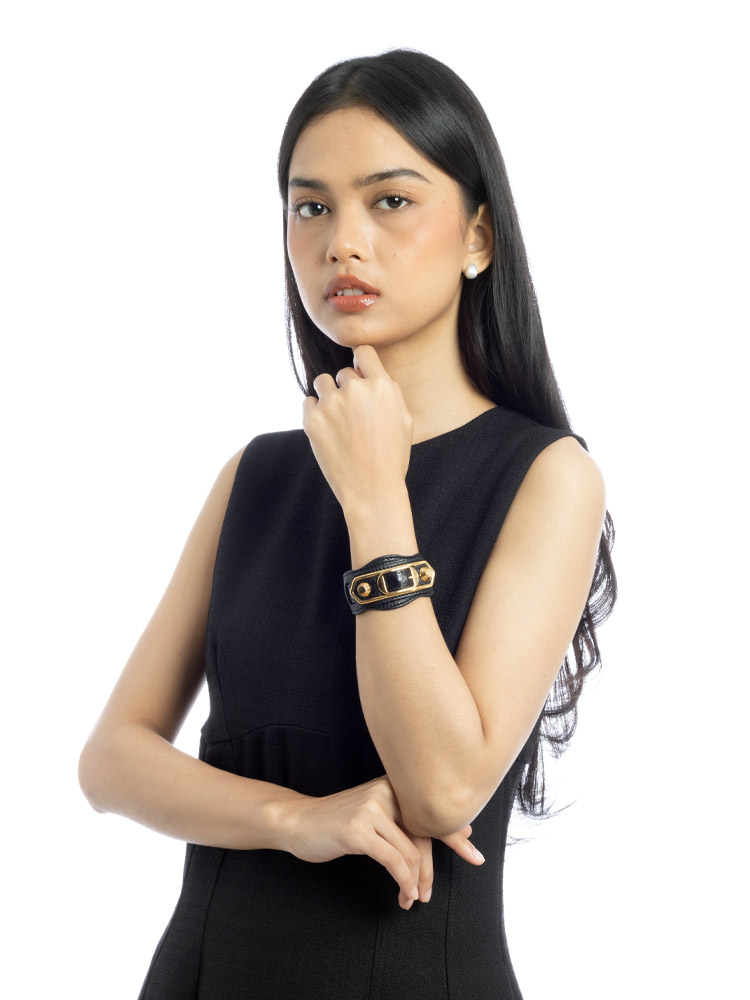 Gold Metallic Edge Cuff Bracelet Black Sz S