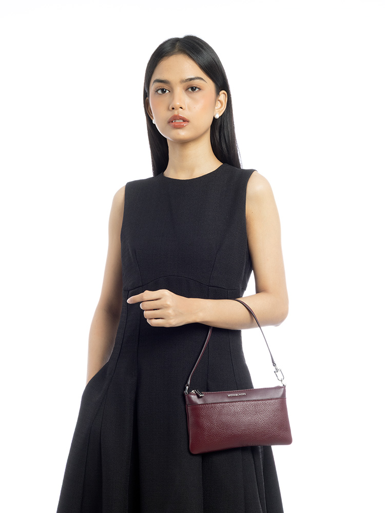 Jet Set Leather Medium Wristlet Dark Cherry