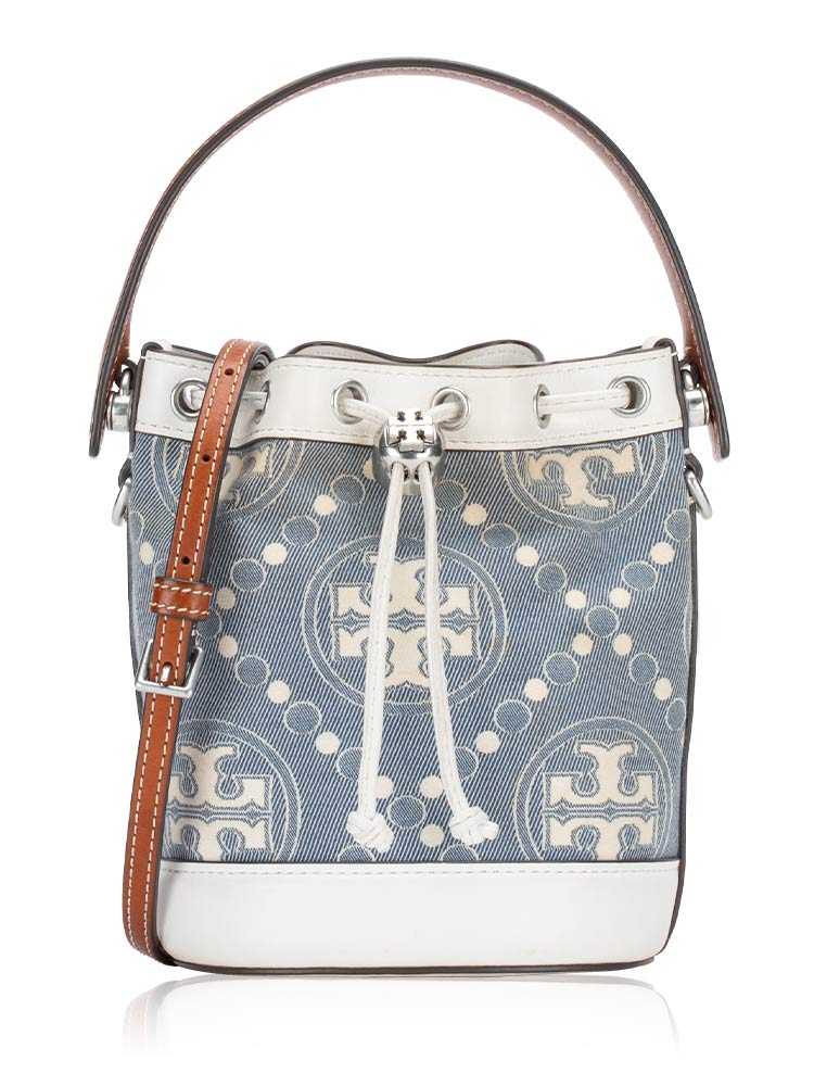 Mini T Monogram Denim Bucket Bag Pearl Blue
