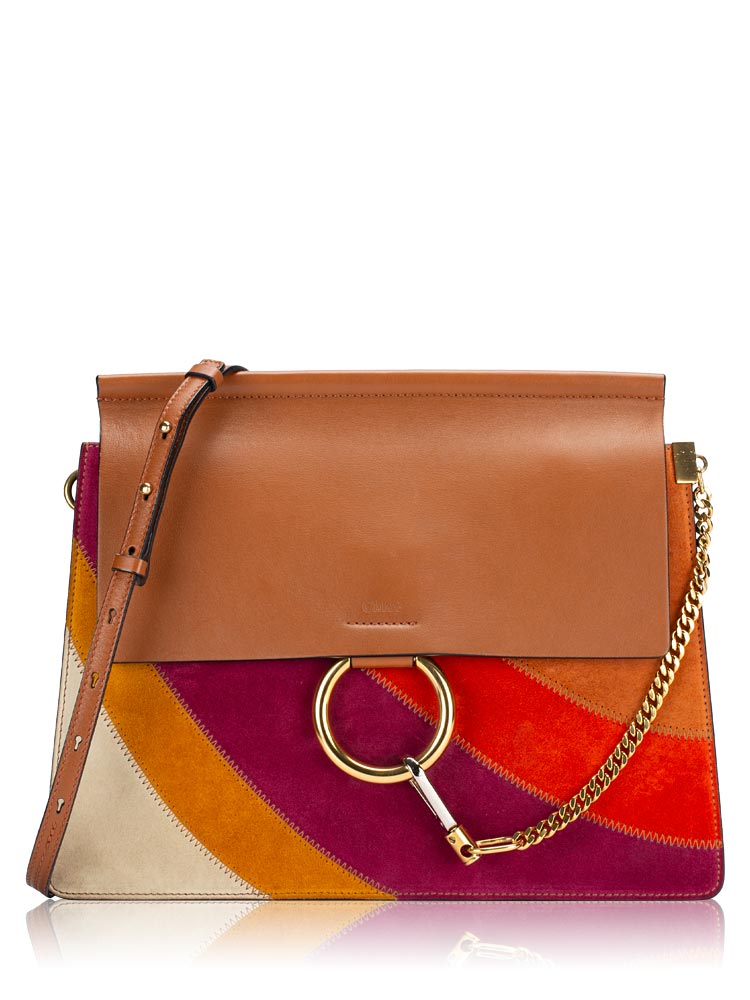 Suede Patchwork Faye Medium Shoulder Bag Caramel Multicolor