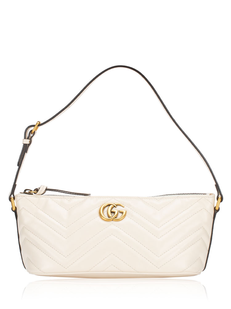 Calfskin Matelasse GG Marmont Shoulder Bag Mystic White