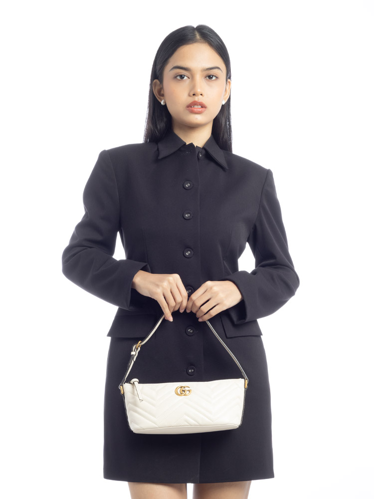 Calfskin Matelasse GG Marmont Shoulder Bag Mystic White