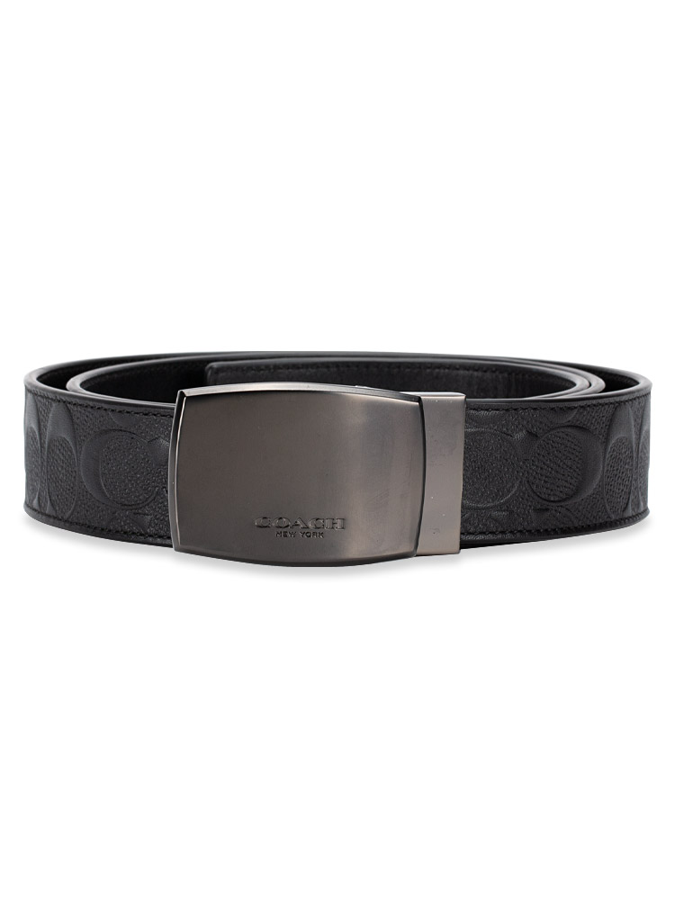 Men 12026 Signature Embossed Plaque Belt Black