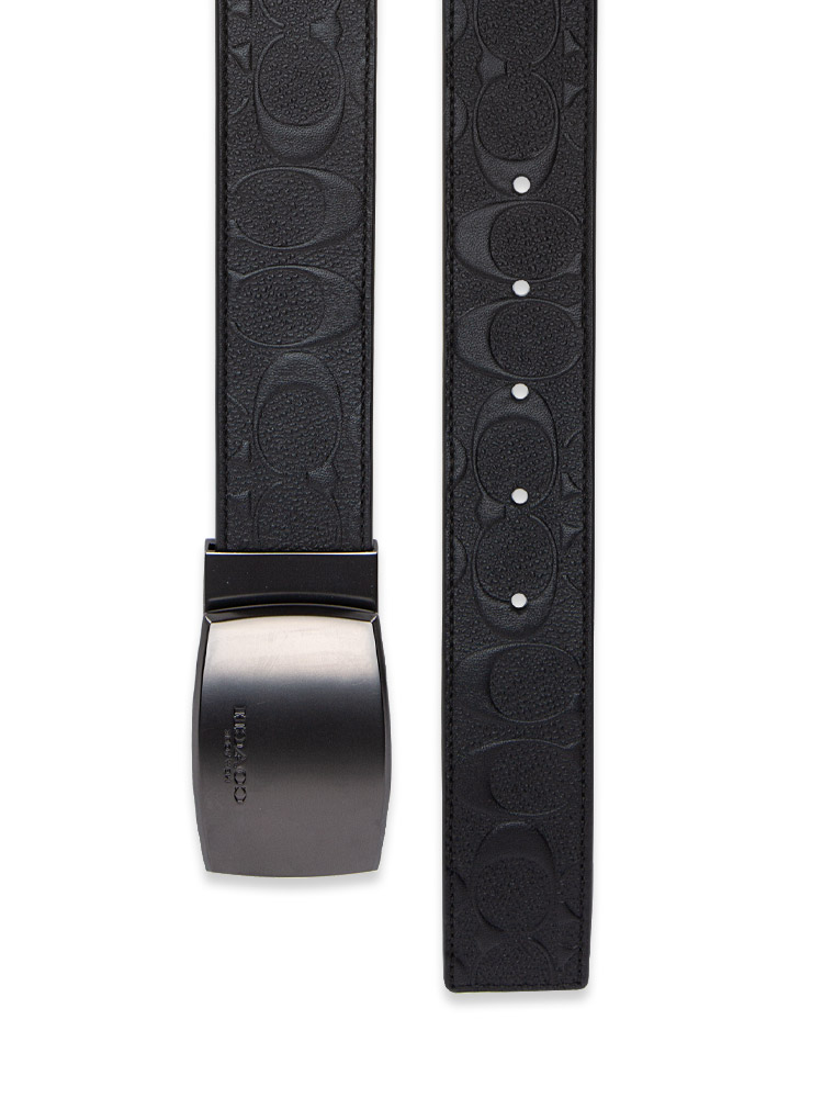Men 12026 Signature Embossed Plaque Belt Black