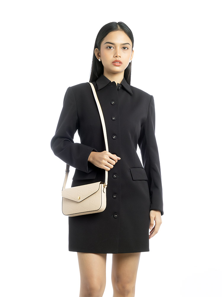 Calfskin GG Super Mini Shoulder Bag Beige