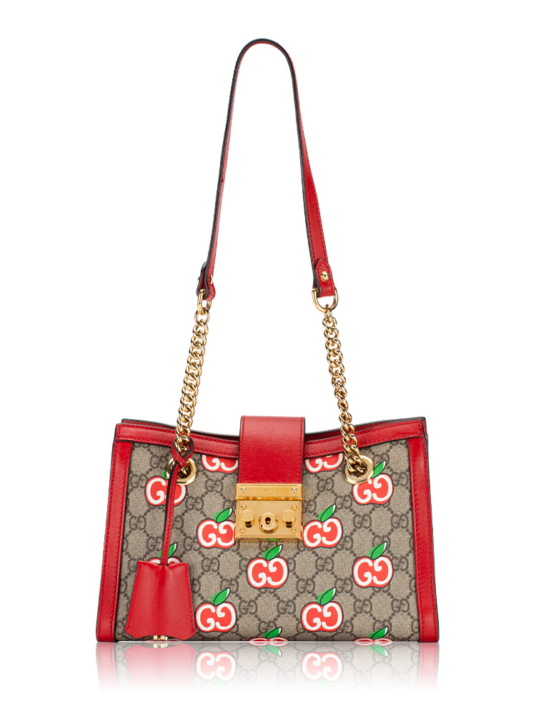 GG Supreme Apple Padlock Small Tote Beige Lobster Red