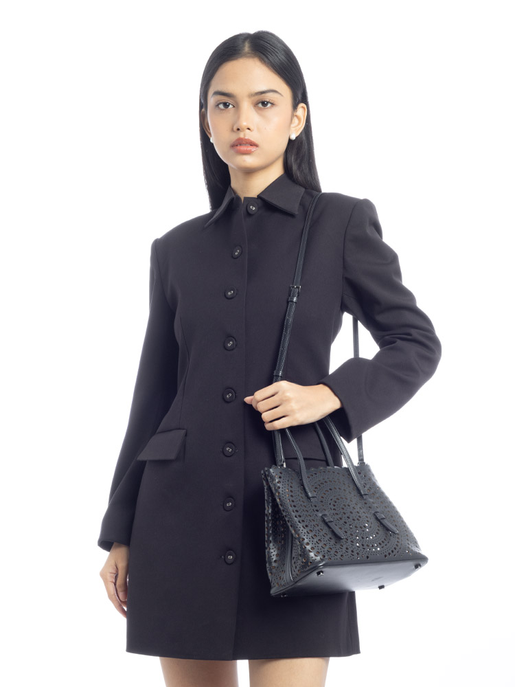 Lux Calfskin Vienne Wave Mina 25 Tote Noir