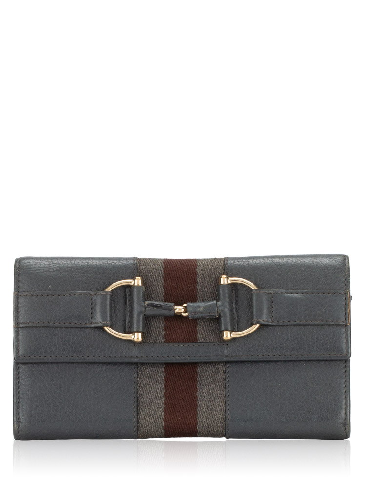 Calfskin Horsebit Long Wallet Gray