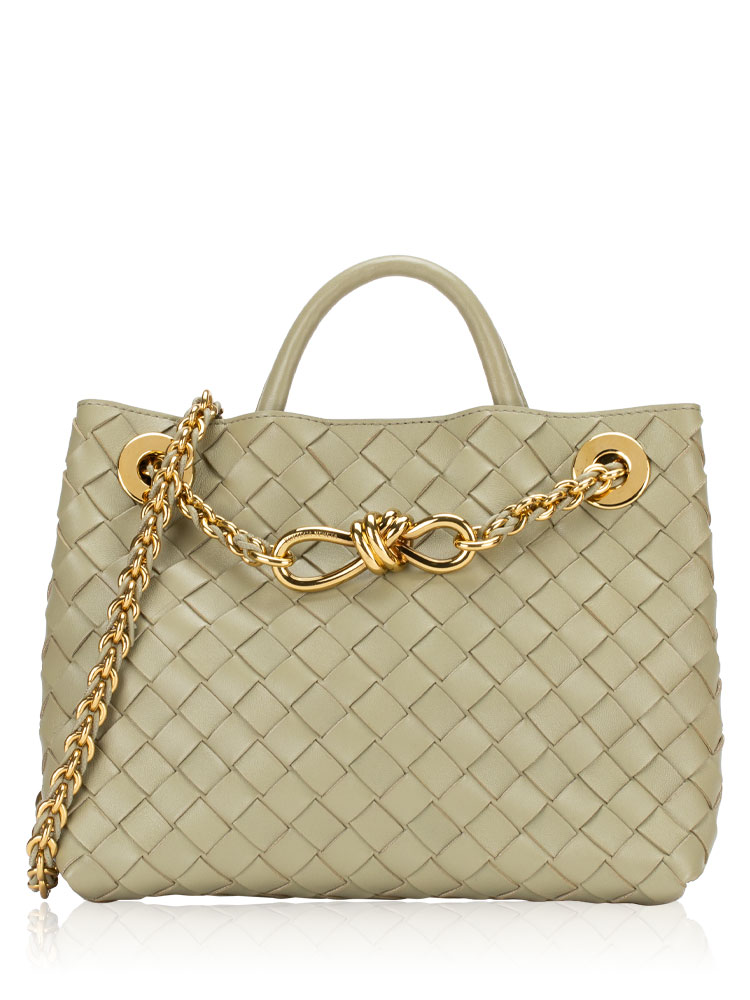 Nappa Intrecciato Andiamo Small Shoulder Bag With Chain Travertine