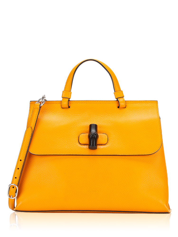 Pebbled Calfskin Bamboo Daily Medium Top Handle Bag Orange