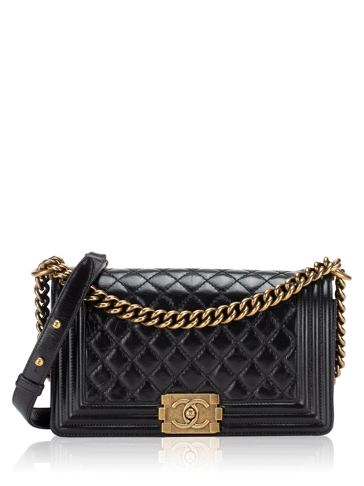 Aged Calfskin Medium Boy Flap Bag Black