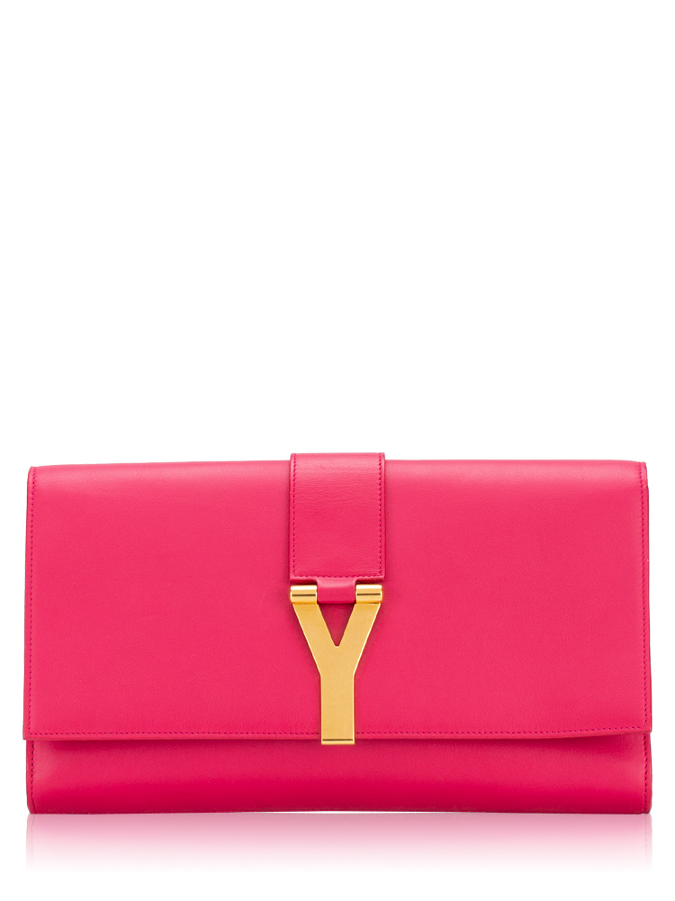 Calfskin Classic Y Ligne Clutch Fuchsia
