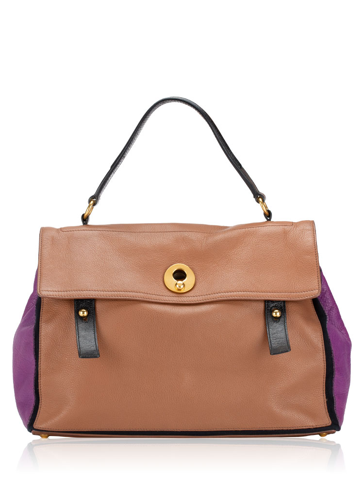 Calfskin Canvas Large Muse Two Brown Purple Black