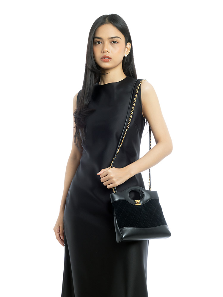 Calfskin Suede 31 Mini Shopping Bag Black
