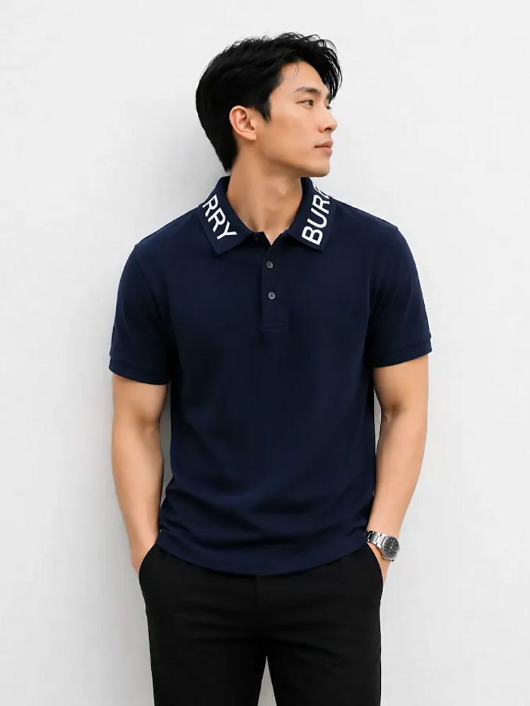 Men Ryland Collar Logo Polo Shirt Navy Sz S