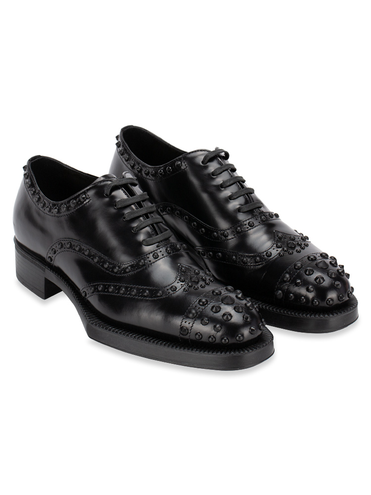 Studded Brushed Leather Brogue Oxfords Black Sz 35.5 