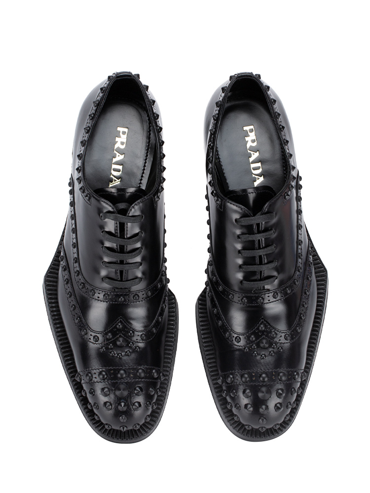 Studded Brushed Leather Brogue Oxfords Black Sz 35.5 