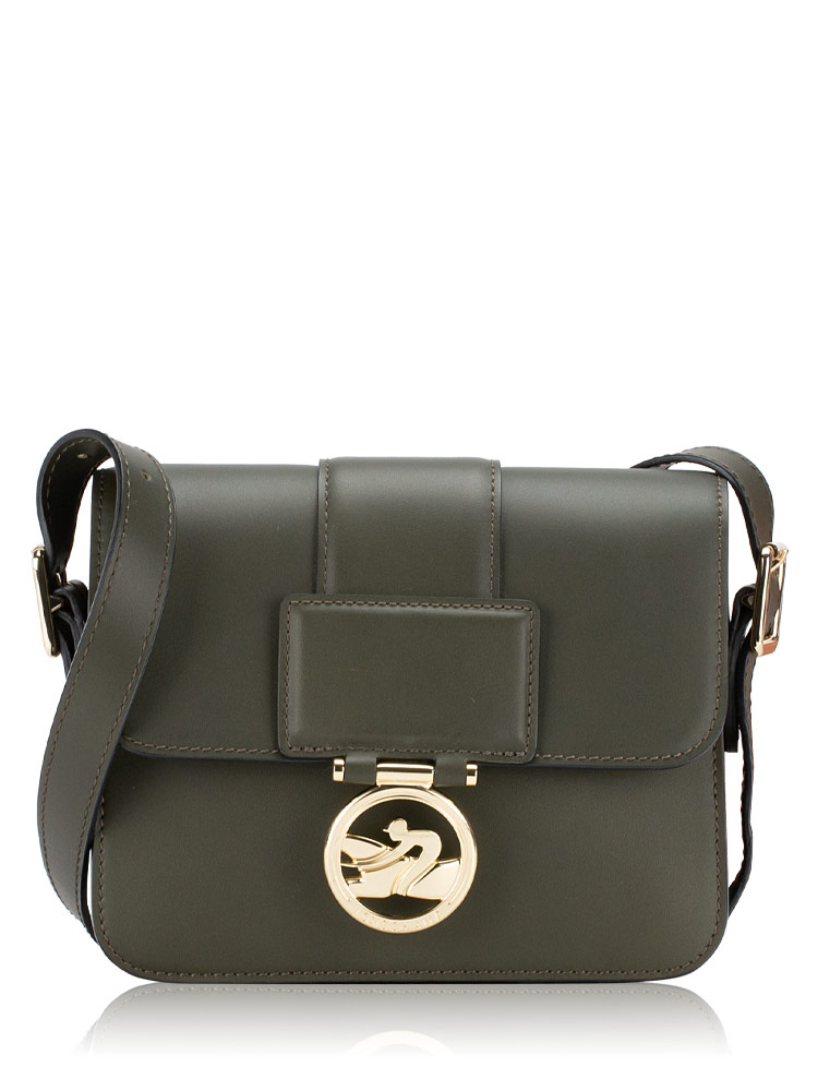 Box Trot Leather Small Crossbody Khaki