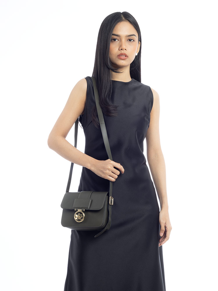 Box Trot Leather Small Crossbody Khaki