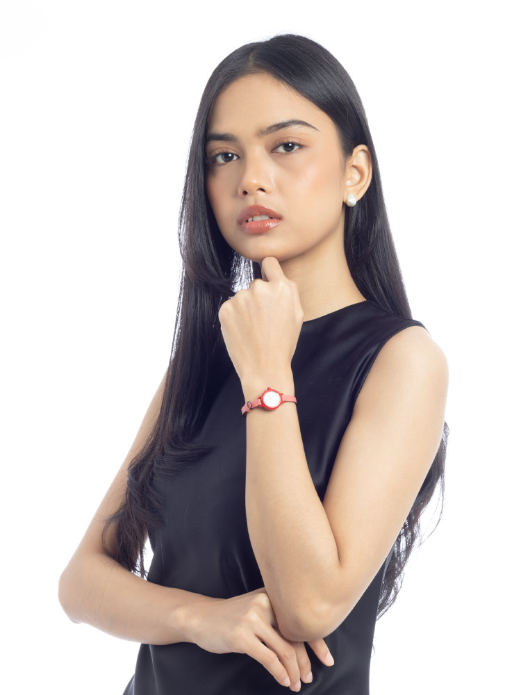 14503991 Gracie Slim Leather Watch Coral