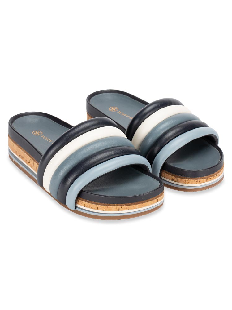 Quilted Leather Platform Slide Sandals Perfect Navy Multi Sz 8