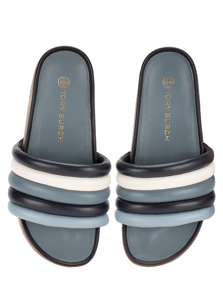 Quilted Leather Platform Slide Sandals Perfect Navy Multi Sz 8
