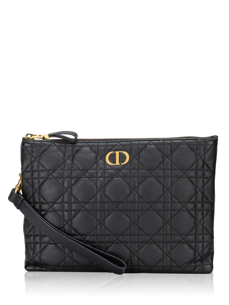 Supple Calfskin Cannage Caro Medium Daily Pouch Black