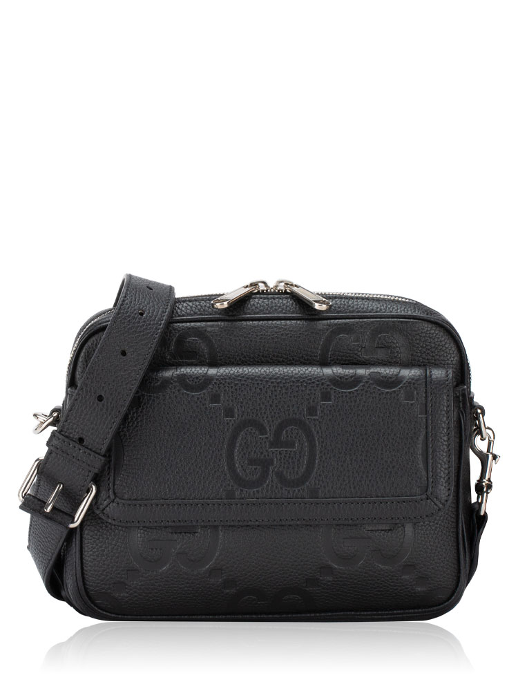 Jumbo GG Embossed Calfskin Small Camera Bag Black