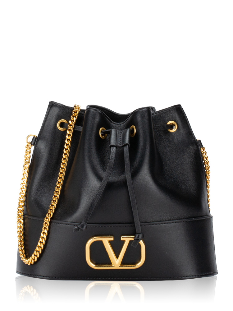 Nappa VLogo Mini Chain Bucket Bag Black
