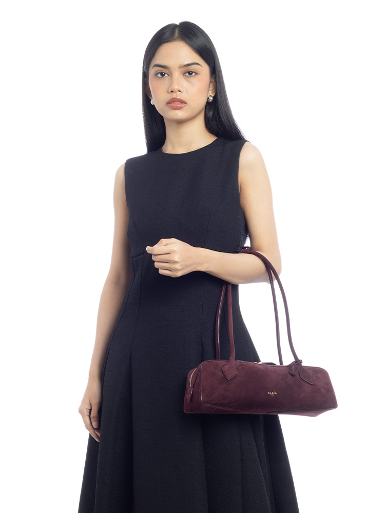 Suede Goatskin Le Teckel Medium Bag Rouge Grenat