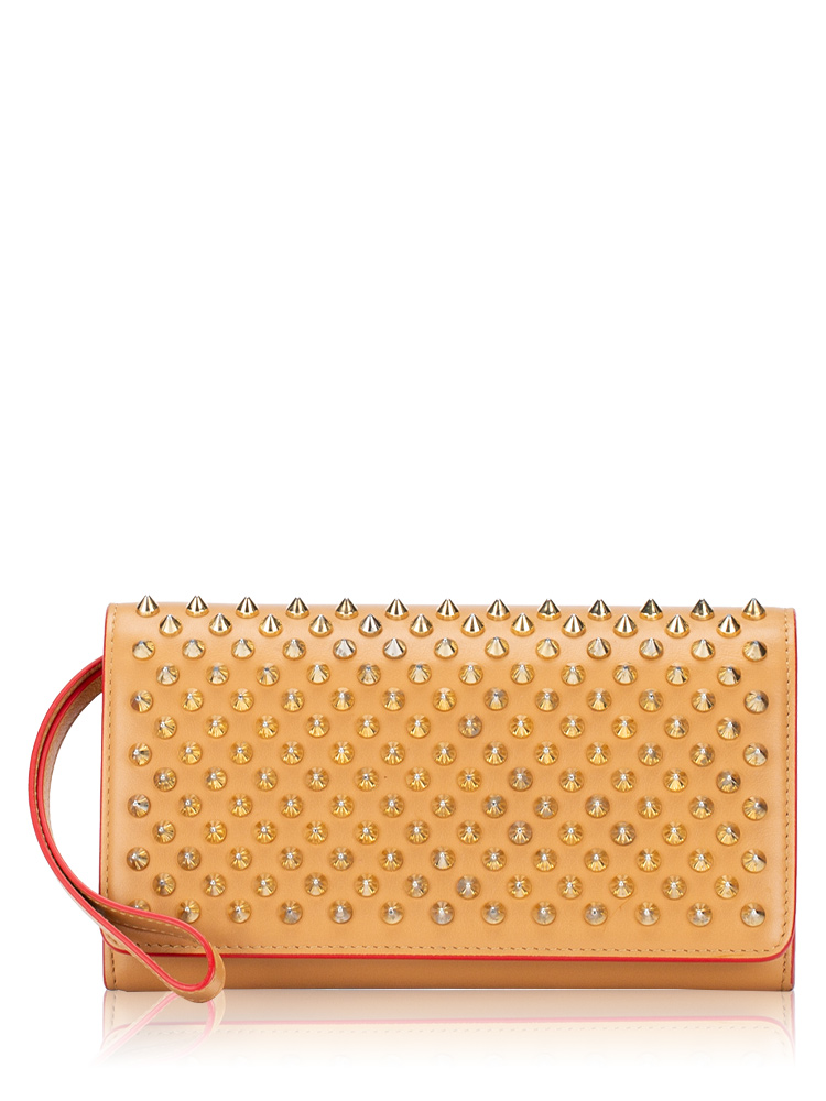 Calfskin Macaron Spiked Flap Wallet Cannelle