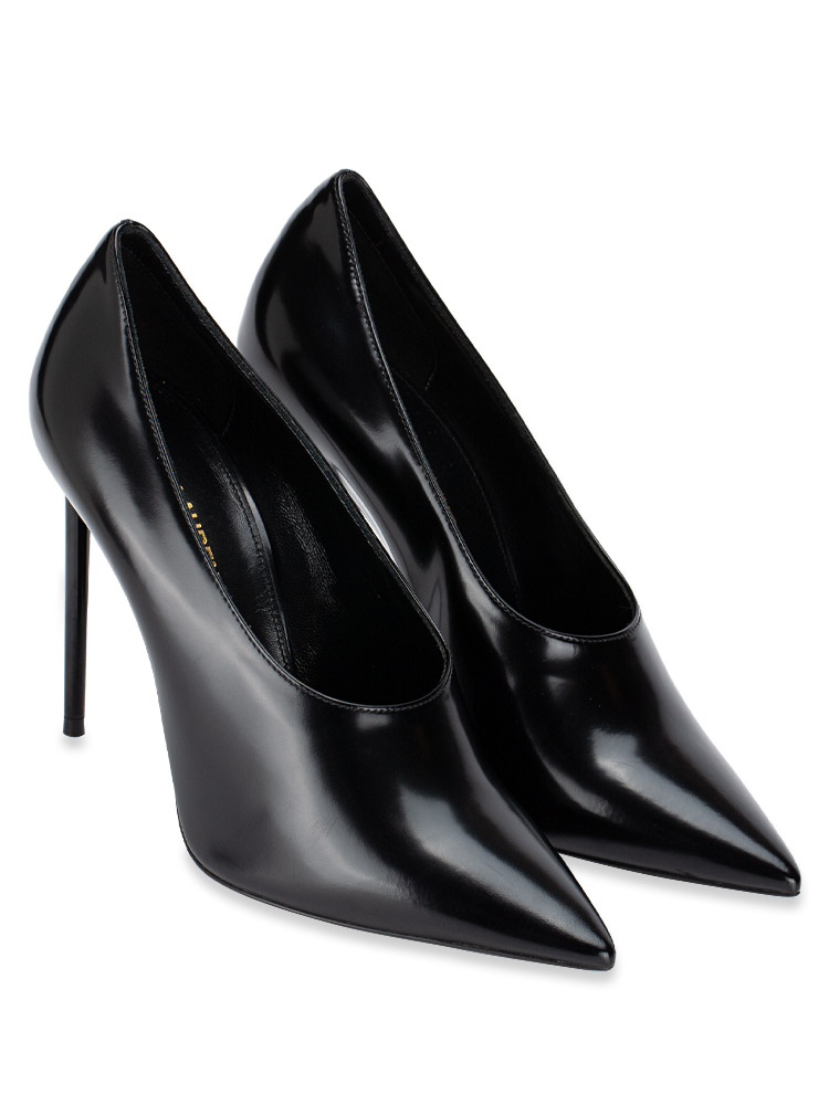 Patent Calfskin Teddy High Vamp 105 Pumps Black Sz 37
