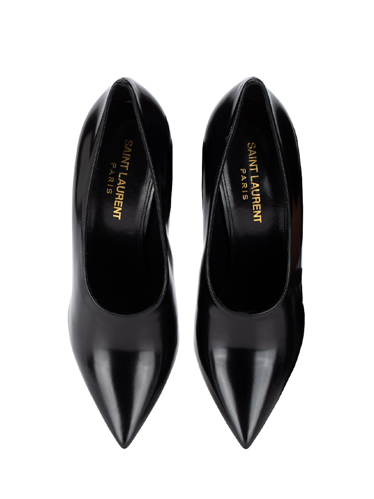 Patent Calfskin Teddy High Vamp 105 Pumps Black Sz 37