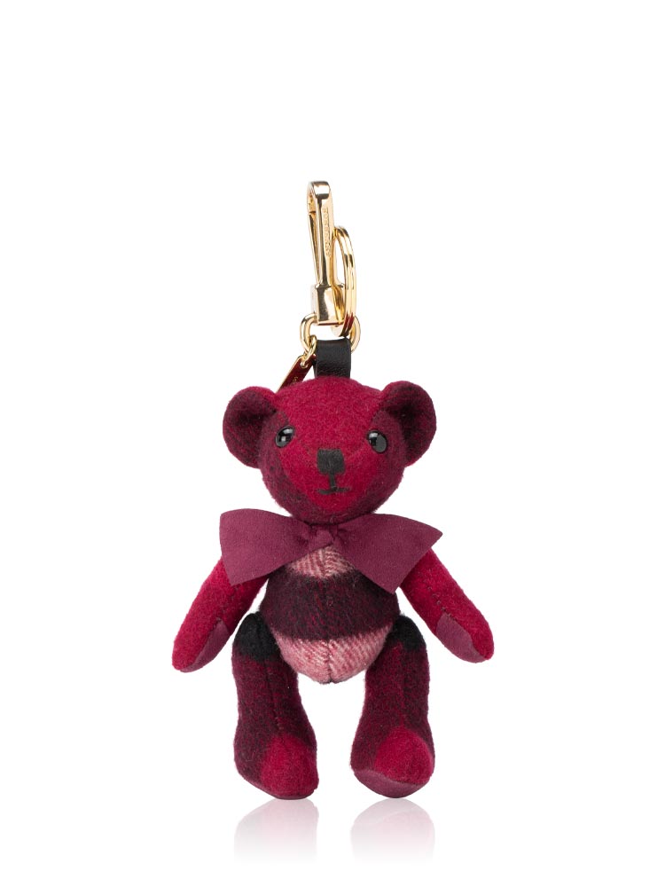 Cashmere House Check Thomas Bear Bag Charm Burgundy Gold