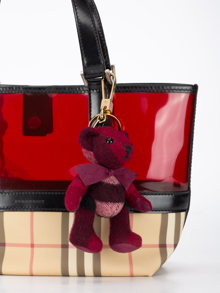 Cashmere House Check Thomas Bear Bag Charm Burgundy Gold