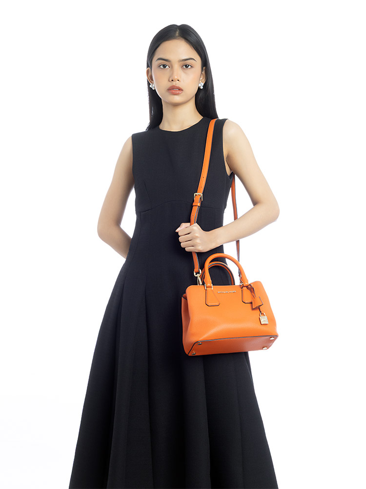 Camille Leather Small Satchel Tangerine