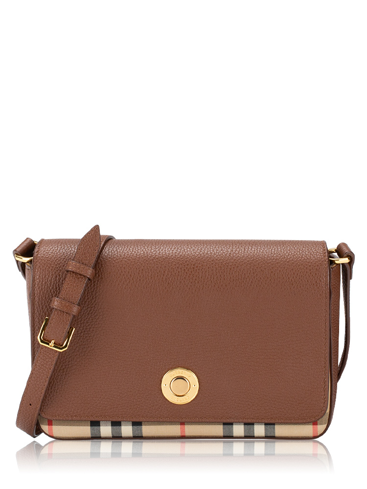 Grainy Calfskin Vintage Check Hampshire Crossbody Tan