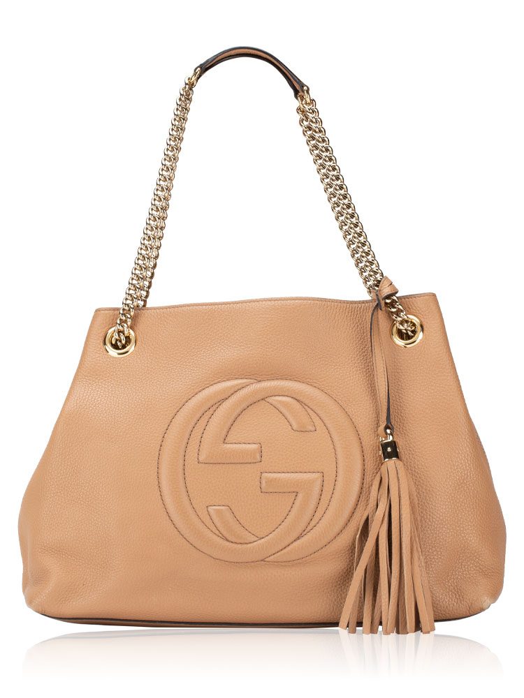 Pebbled Calfskin Soho Medium Chain Shoulder Bag Beige