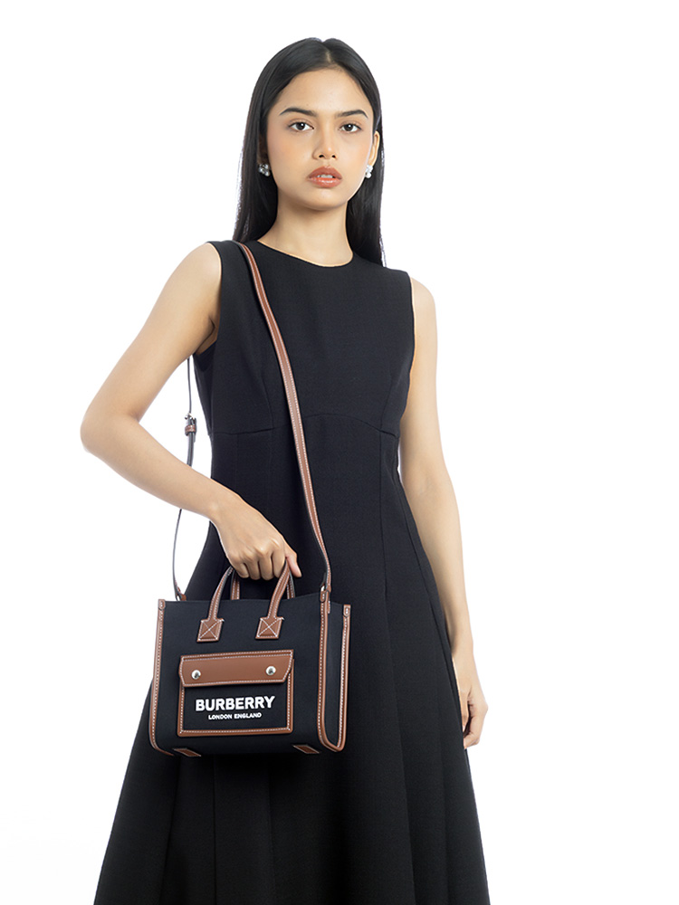 Canvas Two Tone Freya Mini Tote Black Tan