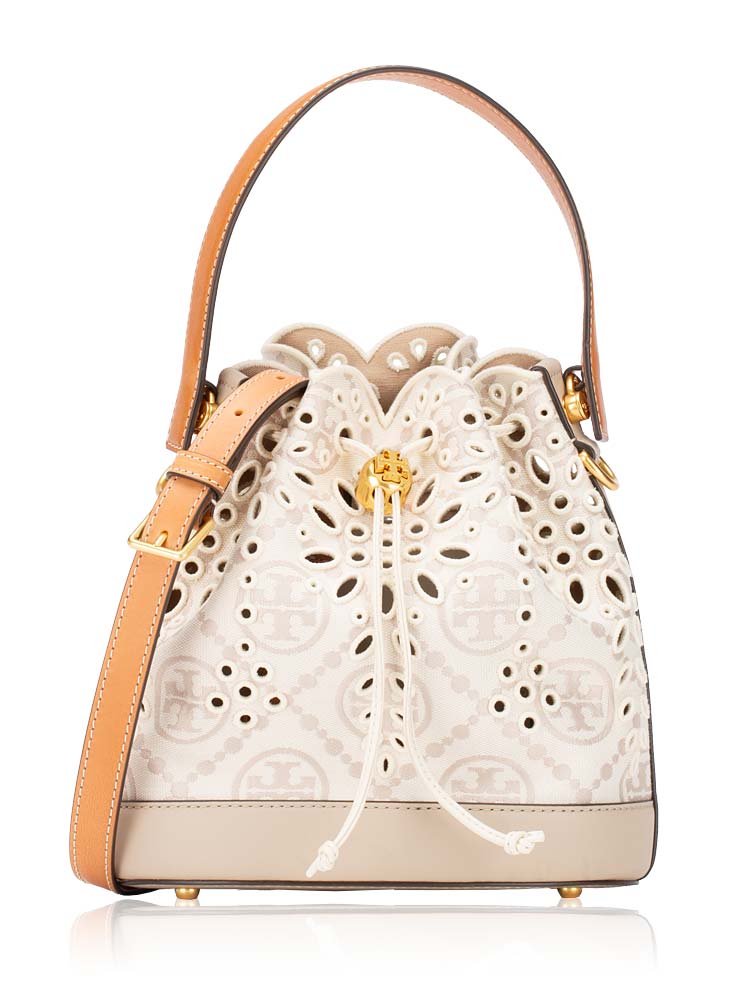 T Monogram Eyelet Bucket Bag New Ivory