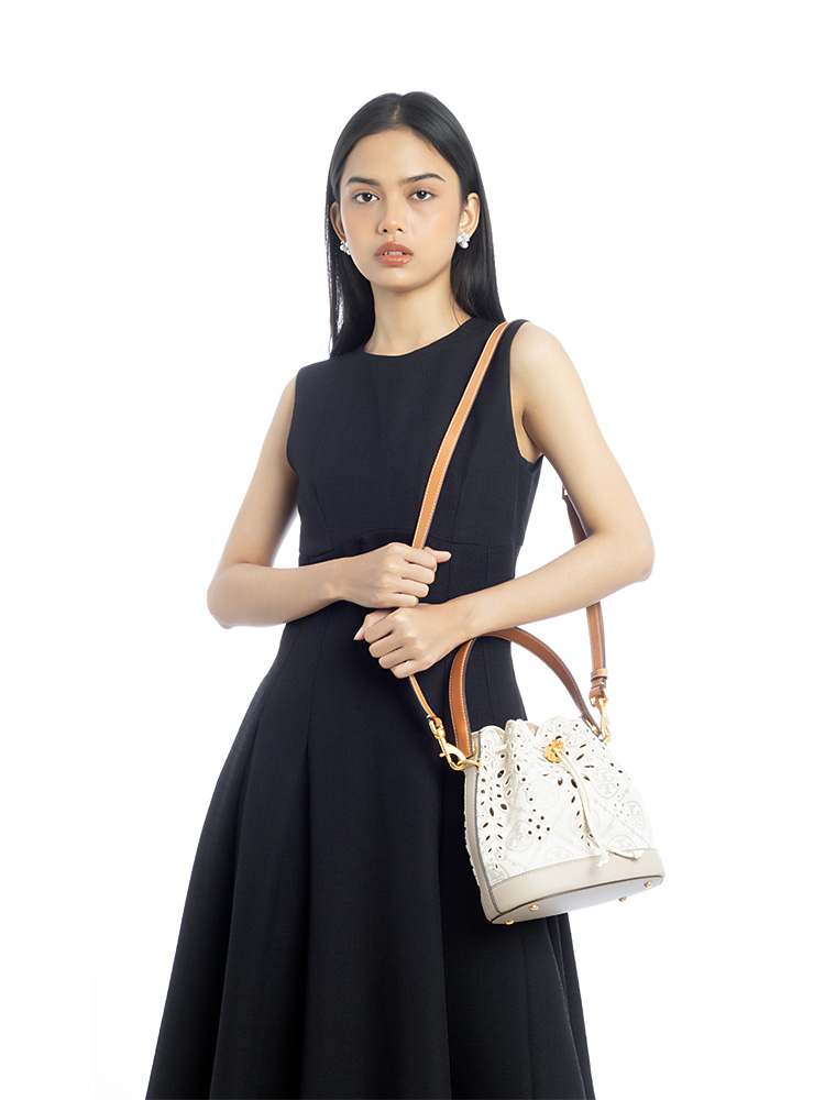 T Monogram Eyelet Bucket Bag New Ivory