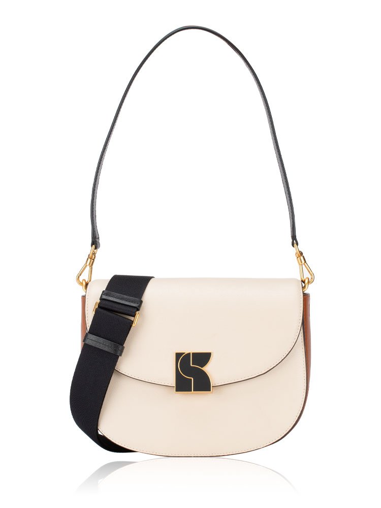 Dakota Colorblocked Medium Saddle Bag Milk Glass