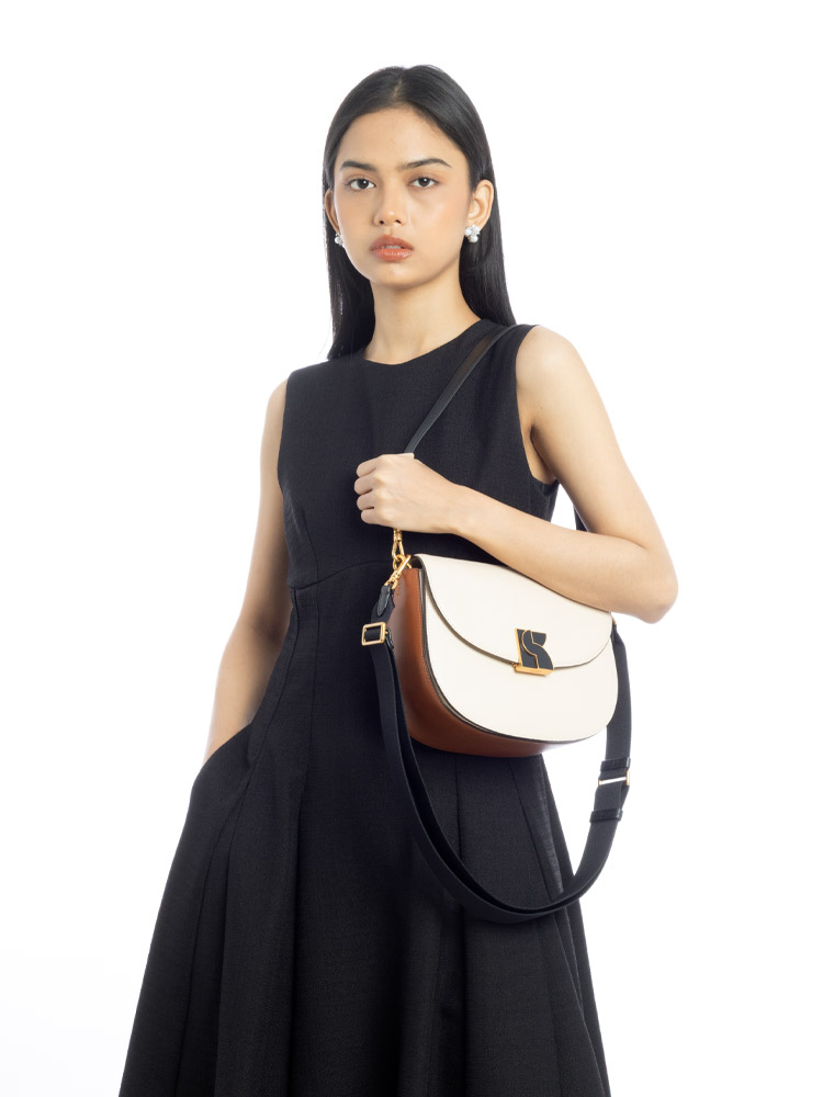 Dakota Colorblocked Medium Saddle Bag Milk Glass