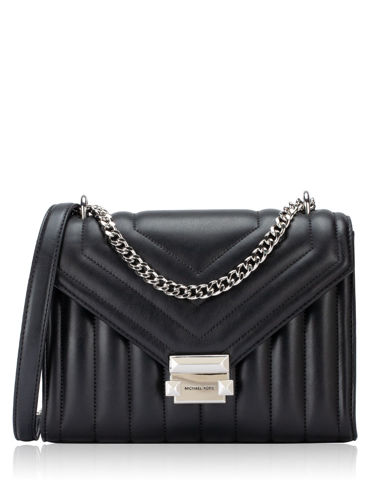 Whitney Quilted Medium Shoulder Bag Black Silver