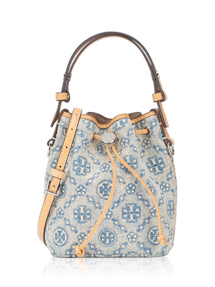 T Monogram Denim Mini Bucket Bag Powder Blue