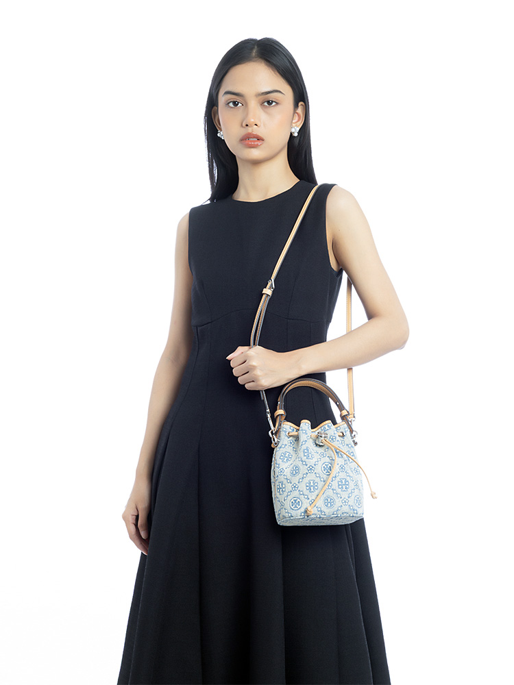 T Monogram Denim Mini Bucket Bag Powder Blue