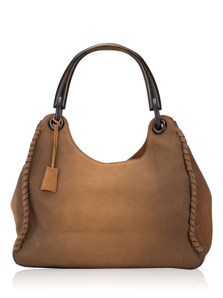 Vintage Suede Deerskin Whipstitch Hobo Bag Brown