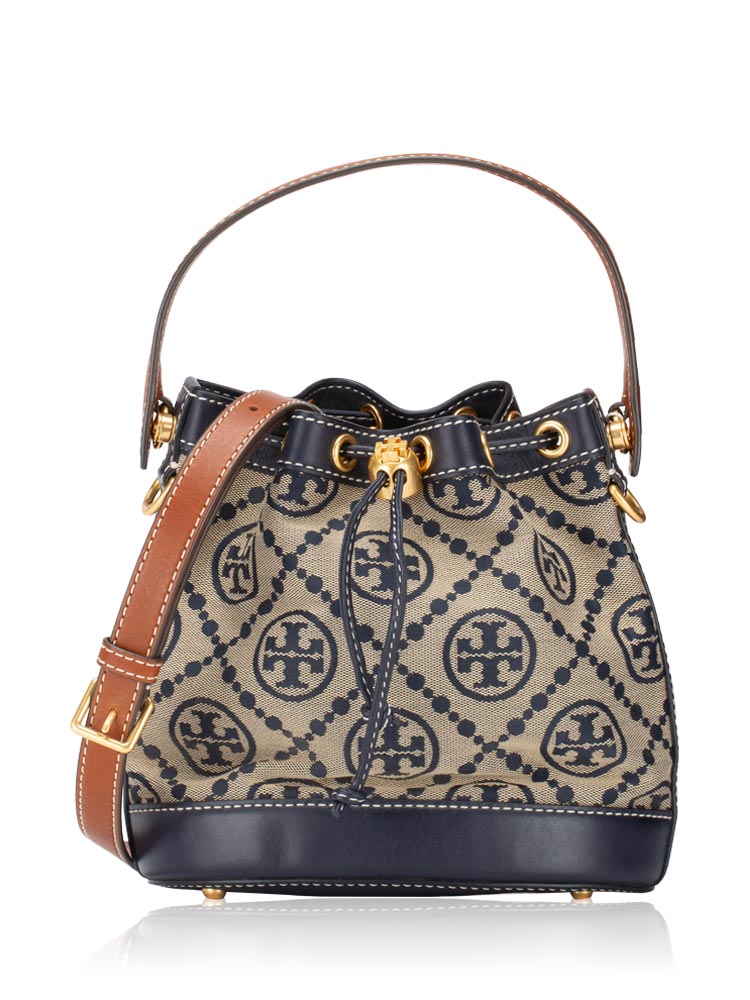T Monogram Jacquard Bucket Bag Tory Navy